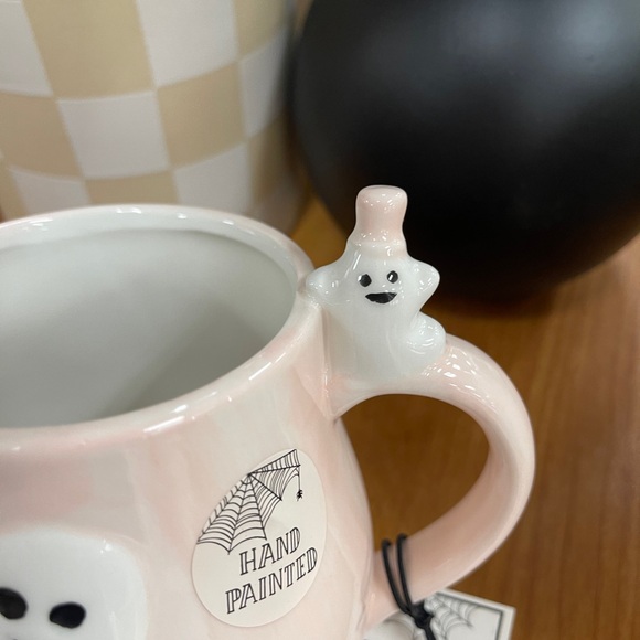 Halloween Pink Ghost Hand painted Ceramic Coffee Mug w/ Baby ghost Handle NWT - Picture 4 of 4